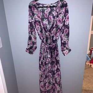 Maxi Purple Floral Dress with Belt